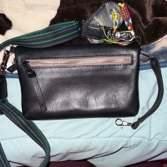 Consuela Black Leather Belt Bag with Multicolor Strap - Picture 3 of 4